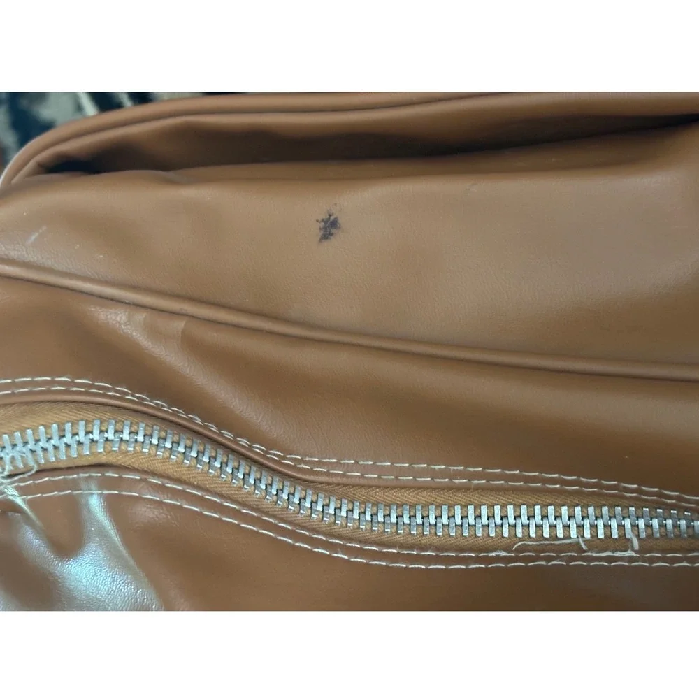 Vintage Tan Faux Leather Travel Bag Set Lot of 3 YKK Zippers Retro Luggage READ